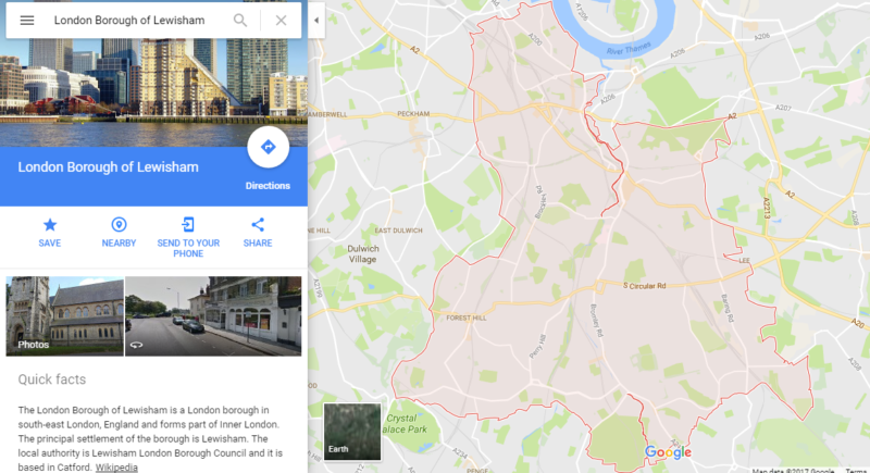 London Borough of Lewisham Google map